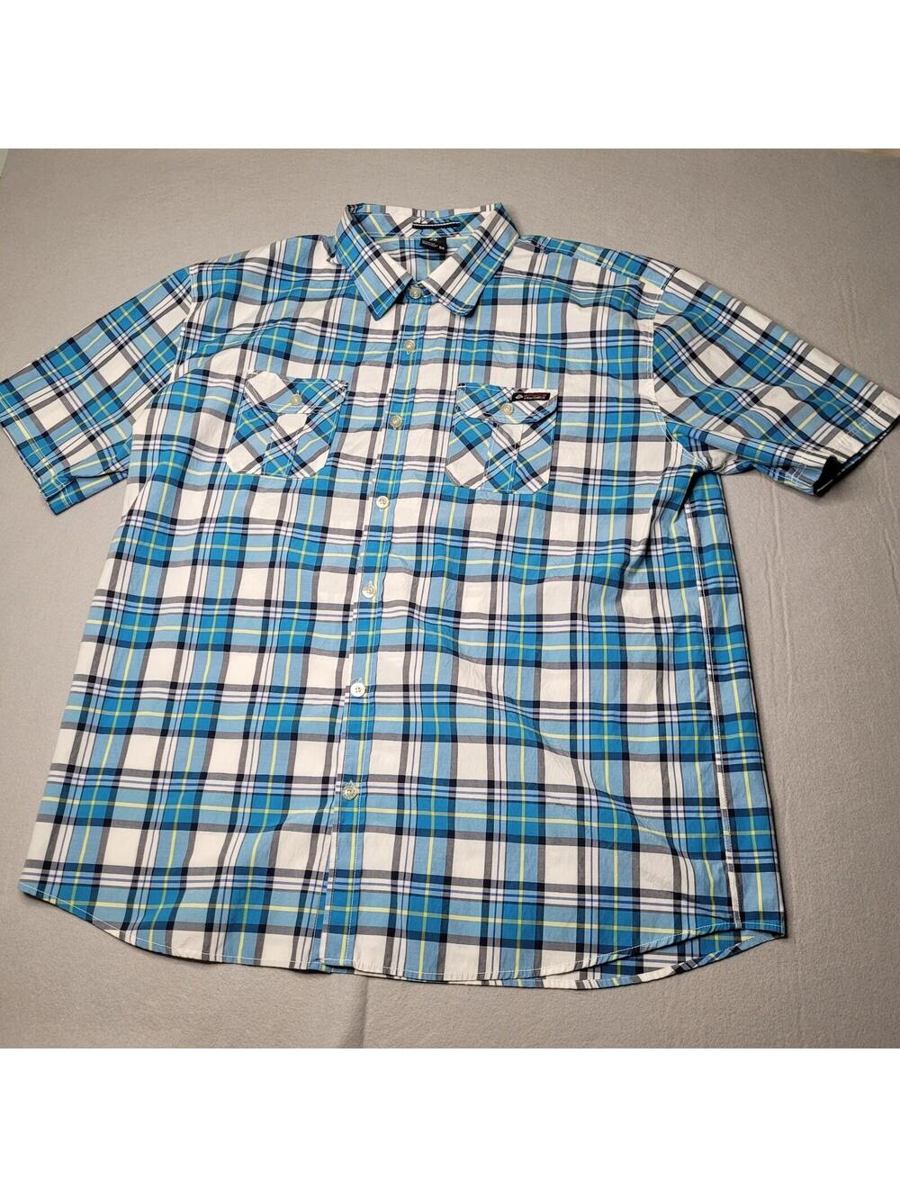 Enyce Asean Combs Co Mens  5XL Button Front Short Sleeve Plaid Blue/White Shirt